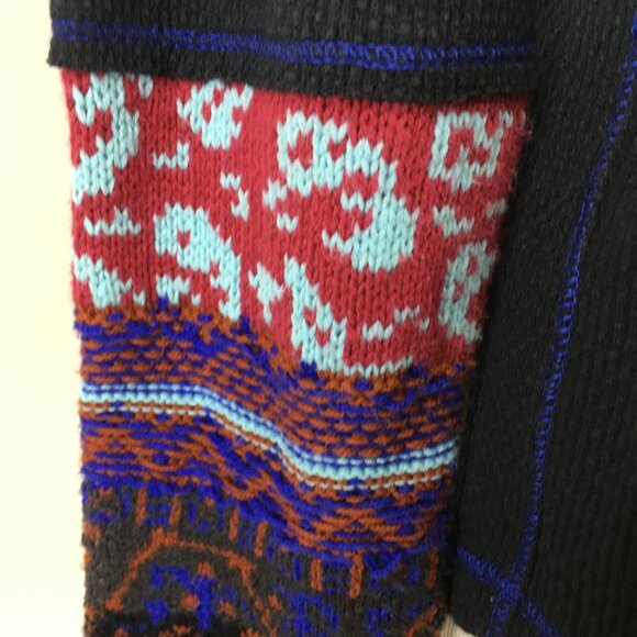 FREE PEOPLE Dark Blue Multicolor Knit Sleeve Insert Rounded Hem Textured Shirt - Picture 8 of 12